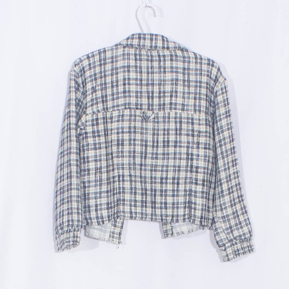 ZARA Textured Cropped Plaid Tweed Shacket with Chest Pockets Size XS - Picture 6 of 10